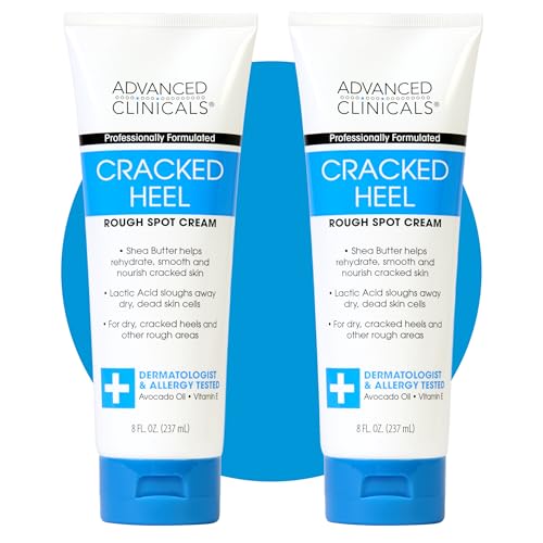 Advanced Clinicals Cracked Heel Foot Cream Moisturizer Skin Care Lotion For Feet W/Shea Butter, Moisturizing Foot/Hand Lotion Helps Heal Cracked Skin, Rough Spots, Calluses, & Dry Skin, 2-Pack