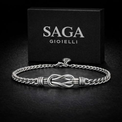 SAGA GIOIELLI Bransoletka męska ze stali z węzłem środkowym, nieskończony design - pomysł na prezent na Dzień Ojca, urodziny, Boże Narodzenie, Walentynki, Rocznicę - pudełko prezentowe w zestawie