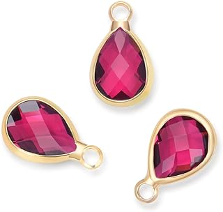 10pcs July Ruby Birthstone Charms 14x8mm Teardrop Crystal Beads Gold Plated Brass for Jewelry Craft Making CCP16-7