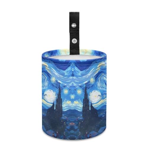 Image of Starry Night Car Trash Bag Car Trash Can with Adjustable Buttons Collapsible Multipurpose Car Storage Bag Road Trip Essentials