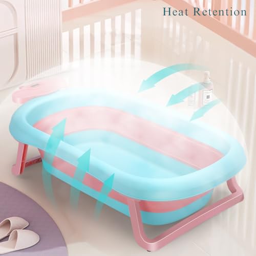 Image of Little Olive Baby Bath Tub with Temperature Display | Foldable and Antislip Design | Safe Plastic Tub for Infants and Toddlers (0 to 3 Years) | Pink and Blue