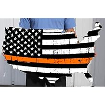 Surf To Summit Thin Orange Line Flag Dibond Aluminum USA Sign Search and Rescue Personnel and EMS Decor Wall Art Custom Metal Sign Business Art Retirement Gift for First Responders 24" x 16"