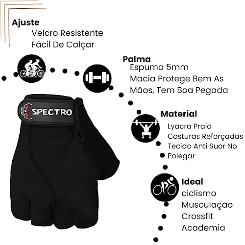Luva Ciclista Meio Dedo Bike Academia Confortavel (G, PRETO)