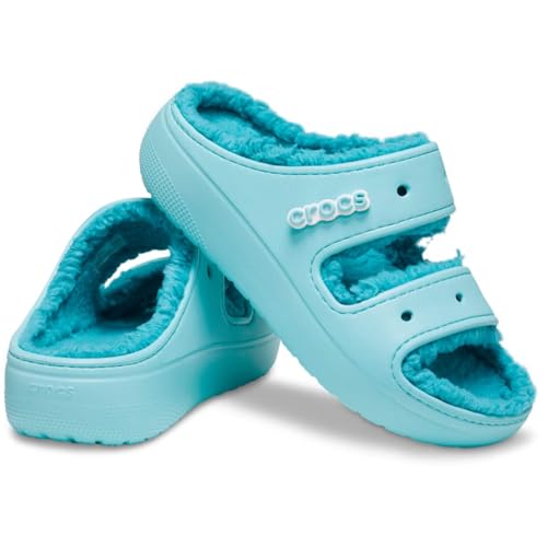 Image of Crocs Unisex-Adult Classic Cozzzy Sandals, Fuzzy Slippers and Slides, Pure Water, 15 Men /17 Women