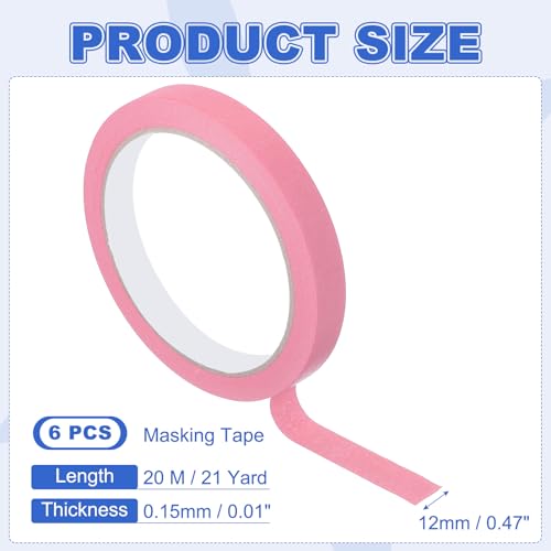 Image of MECCANIXITY Masking Tape 0.5 Inch x 21 Yard Painter's Tape Pink Paint Tapes for DIY Crafts Arts Drawing Decoration Labeling Car Painting Artist Teachers, Pack of 6