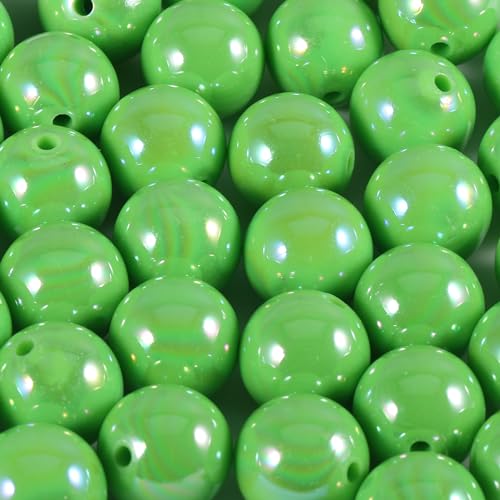 120Pcs 16MM Acrylic Beads for Jewelry Making,AB Color Acrylic Beads Green Round Bead for DIY Bracelets Necklace Keychain Mobile Phone Chain (AB Green, 16MM)