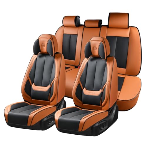 Image of Coverado Universal Seat Covers Full Set, 5 Seats Universal Seat Covers for Cars, Waterproof Nappa Leather Car Seat Covers with Head Pillow, Auto Protectors Fit for Most SUV Pick-up Truck-Black&Brown
