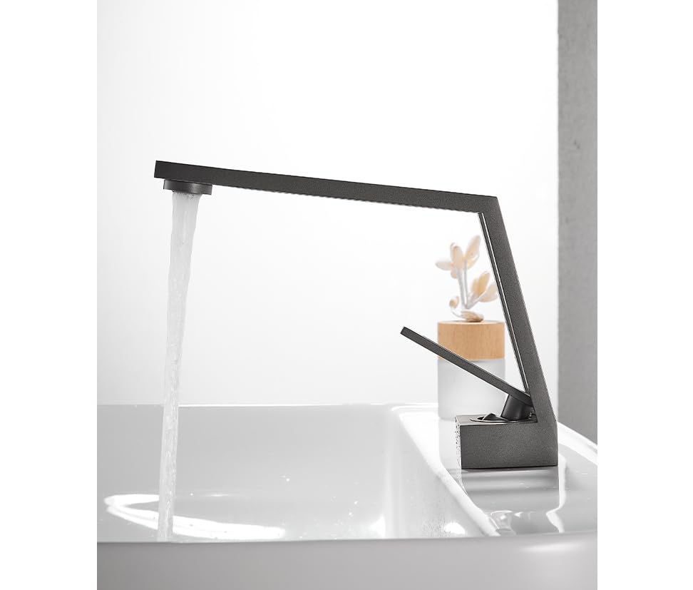 Grifo de cobre gris cañón para baño con un diseño estilizado de lavabo 5