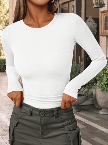 AUTOMET Women’s Long Sleeve Blouses Shirts with Ribbed Knit Work Office Basic Tops