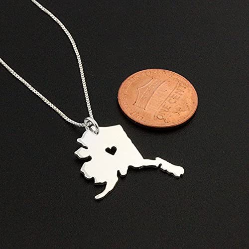 Alaska Necklace Sterling Silver Personalized Alaska State Necklace With Heart Comes With Box Chain - Hometown Jewelry Love Alaska #TOP2
