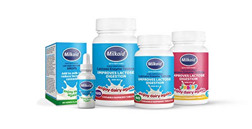 Milkaid Junior Lactase Enzyme Chewable Tablets For Lactose Intolerance Relief | Prevents Gas, Bloating, Diarrhea In Children| Fast Acting Dairy Digestive Supplement For Kids| Strawberry Flavor | 60 Ct #TOP1