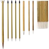 9 Pcs Hake Paint Brush Set Bamboo Hake Brushes for Pottery Glaze Watercolor Painting Sheep Hair Decorative Drawing Artist Detail Paint Acrylic Oil Body Ceramic Drawing Dust Cleaning