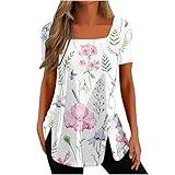 Camiseta Manga Corta Mujer Verano 2023 Moda Impresión Basic Camisa Blusa Cuello Cuadrado Camiseta Elegant Suelto Tops Casual Fiesta Cómodo T-Shirt Original tee Playa Talla Grande