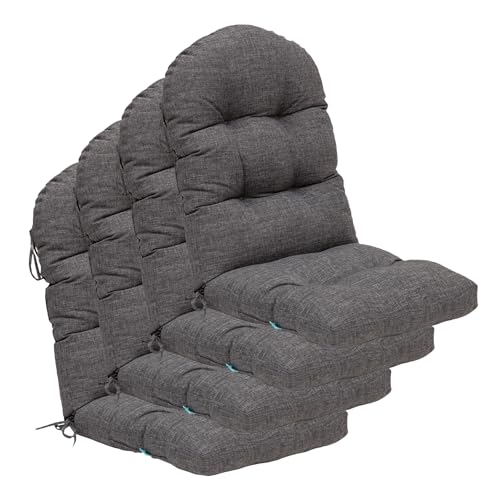 Image of QILLOWAY Outdoor High Back Chair Cushion for Adirondack, All Weather Rocking Chair Cushions Thick Padded Replacement for Patio Furniture Set of 4,Charcoal Grey, Black