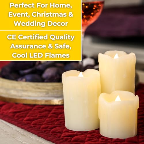 Festive Lights - Set of 3 Cream Real Wax Pillar Candles - Warm White Flickering LED, Dripping Tear Effect, Batteries Included - Indoor Home, Wedding, Event Decor, Flame-Free Authentic Mood Lighting - Image 5