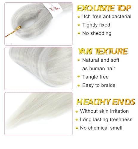 Pre Stretched Braiding Hair Silver Braiding Hair Extensions For Braids 26 Inch 6 Packs Yaki Textured Crochet Synthetic Hot Water Setting Crochet Extensions (26 Inch - Image 4