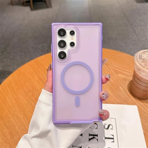 Coque magnétique mate Samsung S24Ultra violette avec dos rigide transparent antichoc