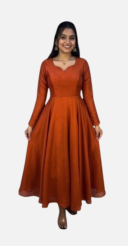 Image of Women's Ethnic Anarkali Kurta Set | Premium Vichitra Silk Gown with Printed Mayura Silk Kalamkari Dupatta Brown