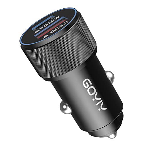 USB C Car Charger, 38W iPhone Car Charger Fast Charging Metal Fast USB Car Charger Adapter PD20W&QC3.0 18W Compatible with iPhone and Android Phone and Tablets (Black)