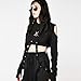 Women Crop Top Sexy Cosplay Broken Hole Gothic Street Punk Shirt Button Hip hop Strapless Hooded Tunic Top Shirt Black