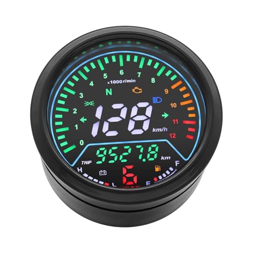 オートバイギアインジケータ オートバイスピードメーターデジタルダッシュボードメーター 12000回転数 キロ/ムフ 電圧表示ギアインジケータースズキ用 GN125用(Gauge NO sensor)