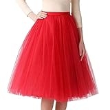 Andouy Damen Tutu Midi Rock Tüll Petticoat Vintage Mesh Plissee Dance Organza Dress-up Prinzessin Größe 36-48(36-48,rot)