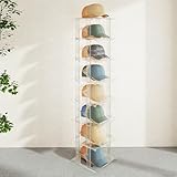 koretech Hat Organize Box, 8 Tier (Up to 24 Hats) Stackable Clear Hat Display Case Baseball Cap Holder Stand, Hats Display Rack Freestanding