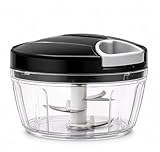 Processador de Alimentos Manual 500ml com 3 Lâminas em Aço Inox Mini – Triturador de Alho, Cebola, Legumes e Temperos com Acionamento por Corda, Fácil de Limpar e Sem Energia, Cores Sortidas