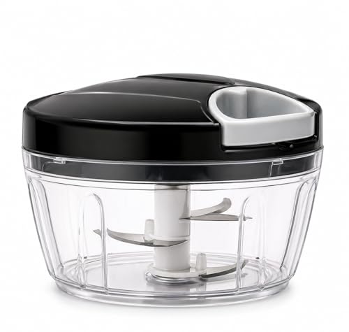 Processador de Alimentos Manual 500ml com 3 Lâminas em Aço Inox Mini – Triturador de Alho, Cebola, Legumes e Temperos com Acionamento por Corda, Fácil de Limpar e Sem Energia, Cores Sortidas