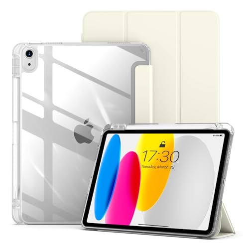 aoub Hybrid Case for iPad (A16) 10th Generation 11/10.9inch 2025/2022 with Pencil Holder Crystal Clear Hard Back Shell with Shockproof Cover Anti-Yellow Auto Sleep/Wake White