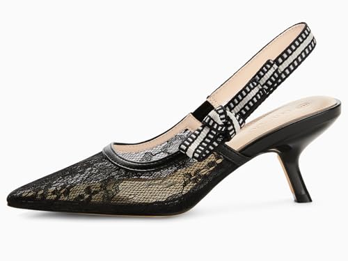 Image of Coutgo Womens Slingback Kitten Heels Closed Pointed Toe Bowknot Knitted Slip On Work Pumps Dress Shoes