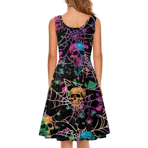 Image of TOADDITDO Women's Sleeveless O Neck Beach A-Line Party Coctail Tank Dresses Flared Sundress