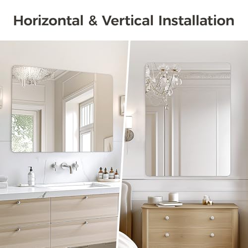 Image of USHOWER 40x30 Inch Large Frameless Bathroom Mirror, Rectangle Wall Vanity Mirror for Bathroom, Bedroom, Entryway, Dining Room, Polished Edge, Tempered Glass