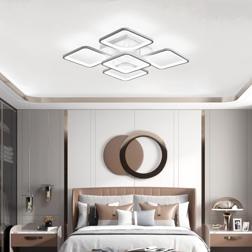 Jaycomey Modern Ceiling Light, 75W LED Chandelier Flush Mount, 5-Square White LED Ceiling Lights Chandelier Lighting Fixture for Living Room Dining Room Bedroom Kitchen (Cool White)