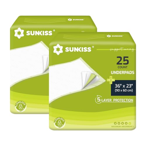 SUNKISS TrustPlus Empapadores Desechables 90cm x 60cm para Adultos y Niños, Súper Absorbentes para Incontinencia, Alfombrillas Grandes para Entrenamiento de Cachorros, Paquete de 50