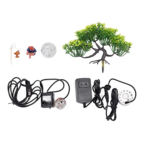 15" LED Desktop Fountain Waterfall Decor, Atomizing Desktop Humidifier w/LED Lights & Atomizer for Office Home Desk Decoration Gift Zen Meditation Resin Rockery Water Fountain Bonsai Bedroom Relax