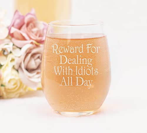 Neenonex Reward For Dealing With Idiots Stemless Wine Glass - Sarcastic Gift For Wine Lover #TOP3