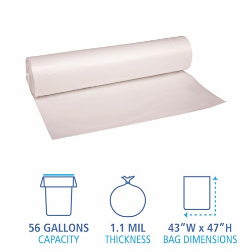 Boardwalk Recycled Low-Density Polyethylene Can Liners, 56 Gallon Garbage Bags, 1.1 mil, 43" x 47", Clear, 10 Bags/Roll, 10 Rolls/Carton by Boardwalk - Image 4