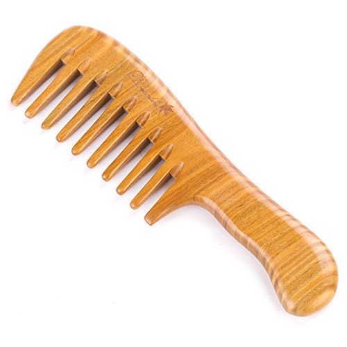 Breezelike Sandalwood Hair Comb - Natural One Piece Wooden Wide Tooth Comb - No Static Seamless Wood Comb for Detangling