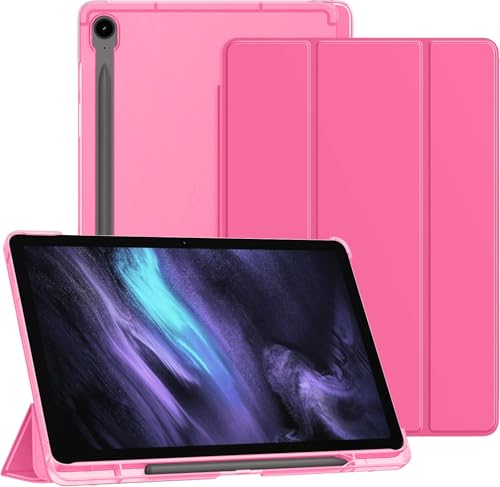 Image of MOCA Case for Samsung Galaxy Tab S10 Plus / S9 Plus 12.4-Inch, Translucent Back Tri-Fold Stand Cover, Supports S Pen Charging, Auto Wake /Sleep, Protective PU + PC Tablet Case (Watermelon)