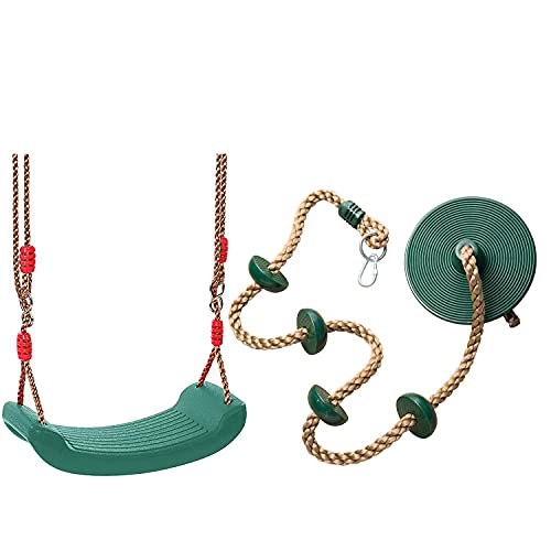 Caromy Kingdom Climbing Rope with Platforms Disc Swing and Kids Tree Plastic Swing Seat, Swing Set Accessories, Great for Outdoor Indoor, Tree, Swing Set, Playground (a-Green)