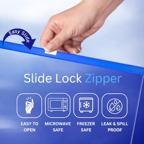 Image of Plastic Zip Lock Reusable Slider Zipper Transparent Bag For Food Storage,Fruit Vegetable Freeze Storage Pouch Bags, Ziplock Bags Best For Fridge Storage 9 x 10 inch (25, Blue) | Reusable