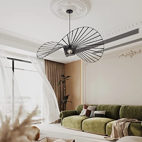 Keluoly Black Vintage Chandelier, D39 Creative Straw Hat Shape Pendant Light, Stretch Fabric+Fiberglass Material, Modern Farmhouse Chandeliers, Suitable For Living Room, Bedroom, Dining Room, Office #TOP7