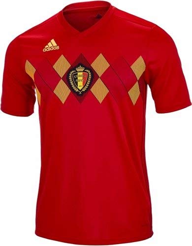 Image of adidas Kid's Belgium Home Soccer Jersey (Small) Vivid Red/Power Red/Bold Gold