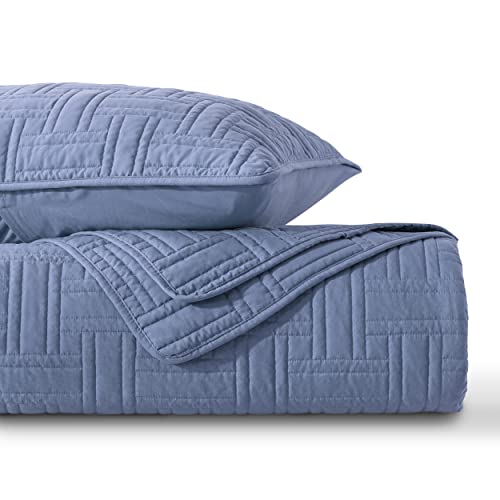 R.share Blue Quilt Queen Size Bedding Sets With Pillow Shams, Lightweight Soft Bedspread Coverlet, Basket Weave Quilted Blanket Thin Comforter Bed Cover For All Season, 3 Pieces, 90X90 Inches #TOP6