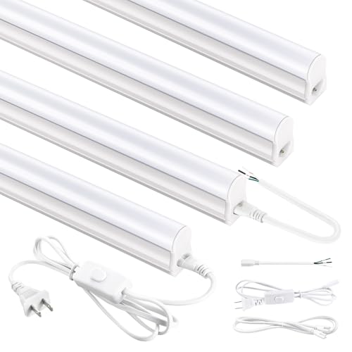 YULINKCO 4FT LED Shop Lights, 2300LM 6500K Bright White LED Integrated Fixture, 20W Linkable Garage Light, Ceiling and Cabinet Light with ON/Off Switch, Workshop, Basement, FCC Certified, 4 Pack