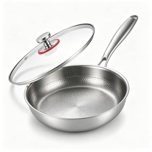 Enjoyicy Titanium Pan for Cooking - Titanium Alloy No Coating Titanium Cookware Frying Pan Hammered Pans Safe Durable Scratch-Resistant Compatible with All Cooktops (10.23in)