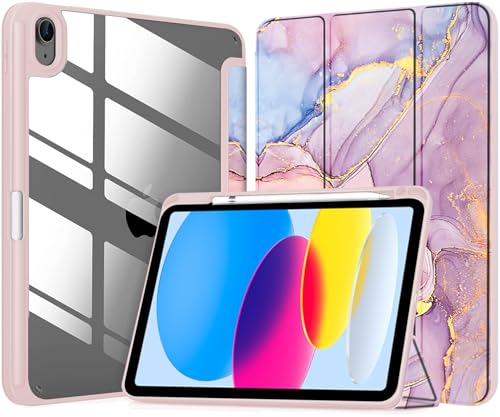 Image of Robustrion Cover for iPad 11th (A16) / 10th Generation Cover Case (2025 /2022) [Pencil Holder] (Right Side) [Auto Sleep Wake], Trifold Flip Stand Case for iPad 10th Gen / 11th Generation - Marble Pink