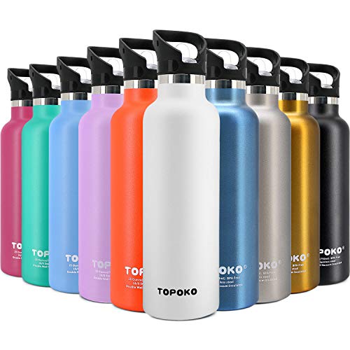 Topoko 25 Oz Double Wall Stainless Steel Water Bottle, Straw Lid With Handle, Vacuum Insulated, Sweat Proof, Leak Proof Travel Mug Sports Bottle, Keep Warm Or Cold Up To 24 Hours. (White) #TOP3