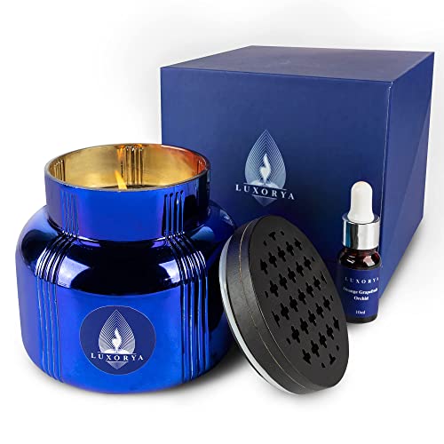 Luxorya Natural Soy Wax Candles In 24 Oz Glass Jar With Dual-Purpose Lid And Oil Dropper, Rich Aroma With 80 Hours Of Burn Time, Gift For Men And Women With Orange, Grapefruit And Orchid Fragrance #TOP18